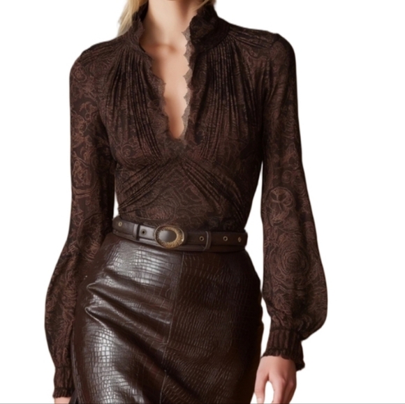 Oyrosy Tops - OYROSY Women's Brown Blouse Long Sleeve V Neck